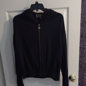 St. John Black Hooded Zip Cardigan
